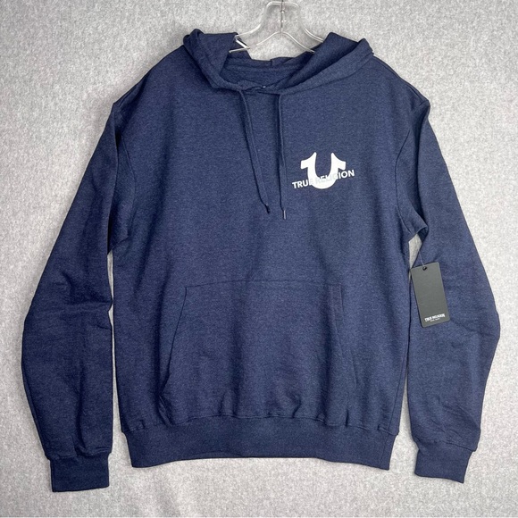 True Religion Other - True Religion Mens Size Large Pullover Hoodie Blue TR Repeat Slant Logo Y2K NWT